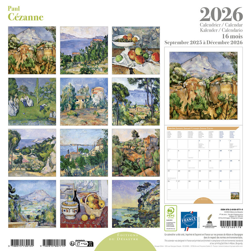 EDITIONS DU DESASTRE Calendrier 30x30cm 16 mois 2025-2026 Cézanne