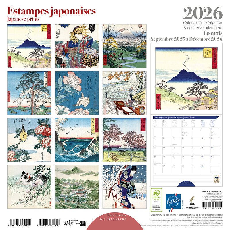 EDITIONS DU DESASTRE Calendrier 30x30cm 16 mois 2025-2026 Estampes Japonaises