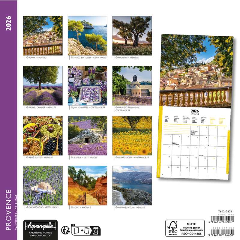 Calendriers 16x16cm 16 mois 2025-2026 Provence