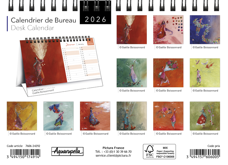 Calendriers Chevalet 16x18cm 16 mois 2025-2026 G. Boissonnard - Femme vie liberté