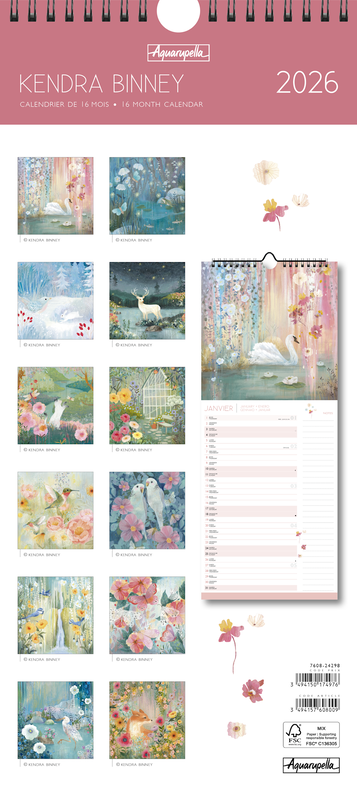 Calendriers Longs 41x17cm 16 mois 2025-2026 Kendra Binney