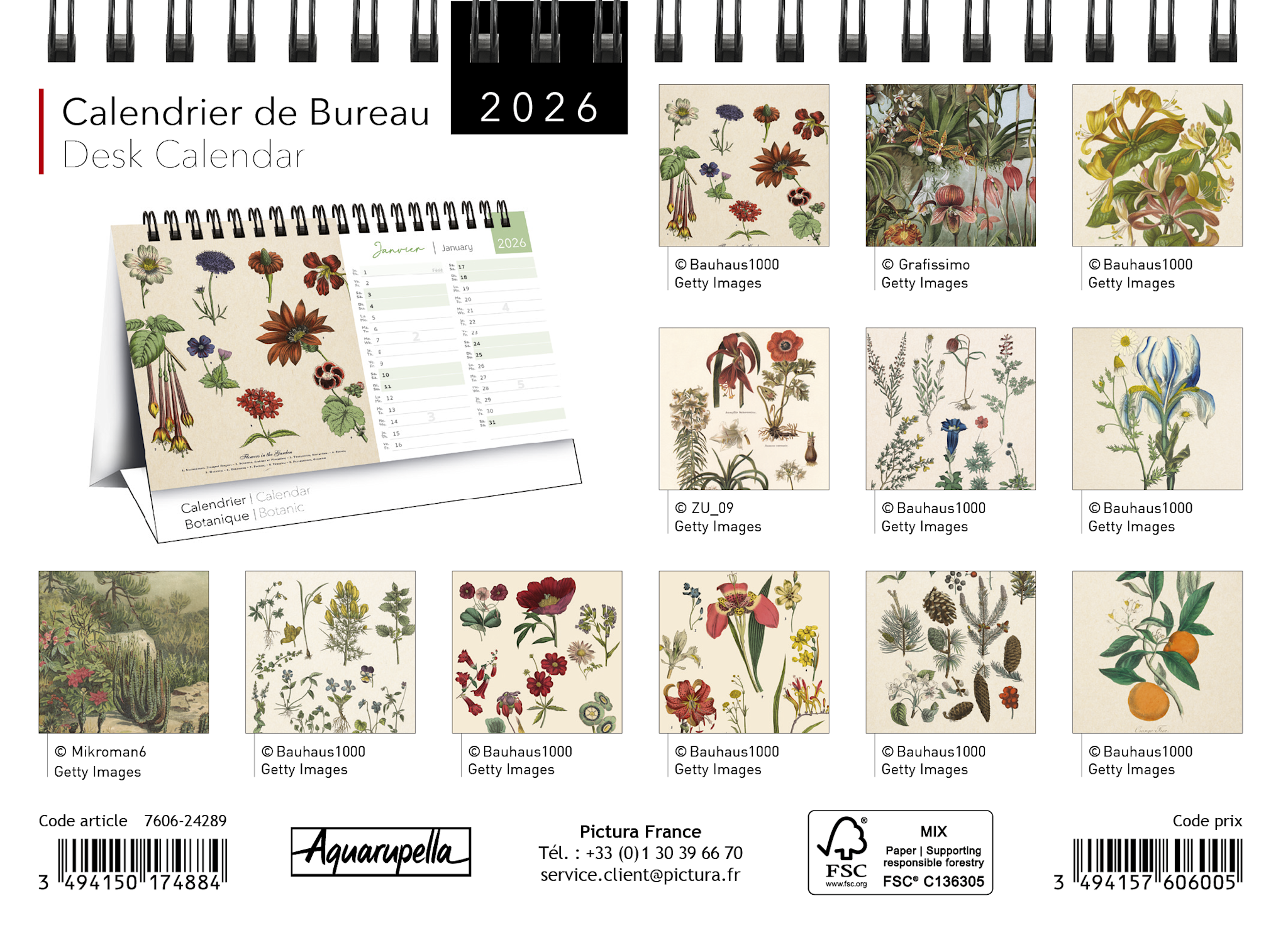 Calendriers Chevalet 16x18cm 16 mois 2025-2026 Botanique