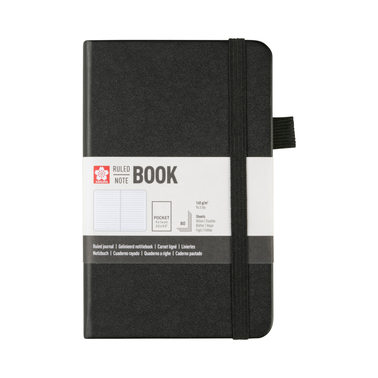 SAKURA Carnet de Notes ligné Noir 9x14cm 140 g 80 Feuilles