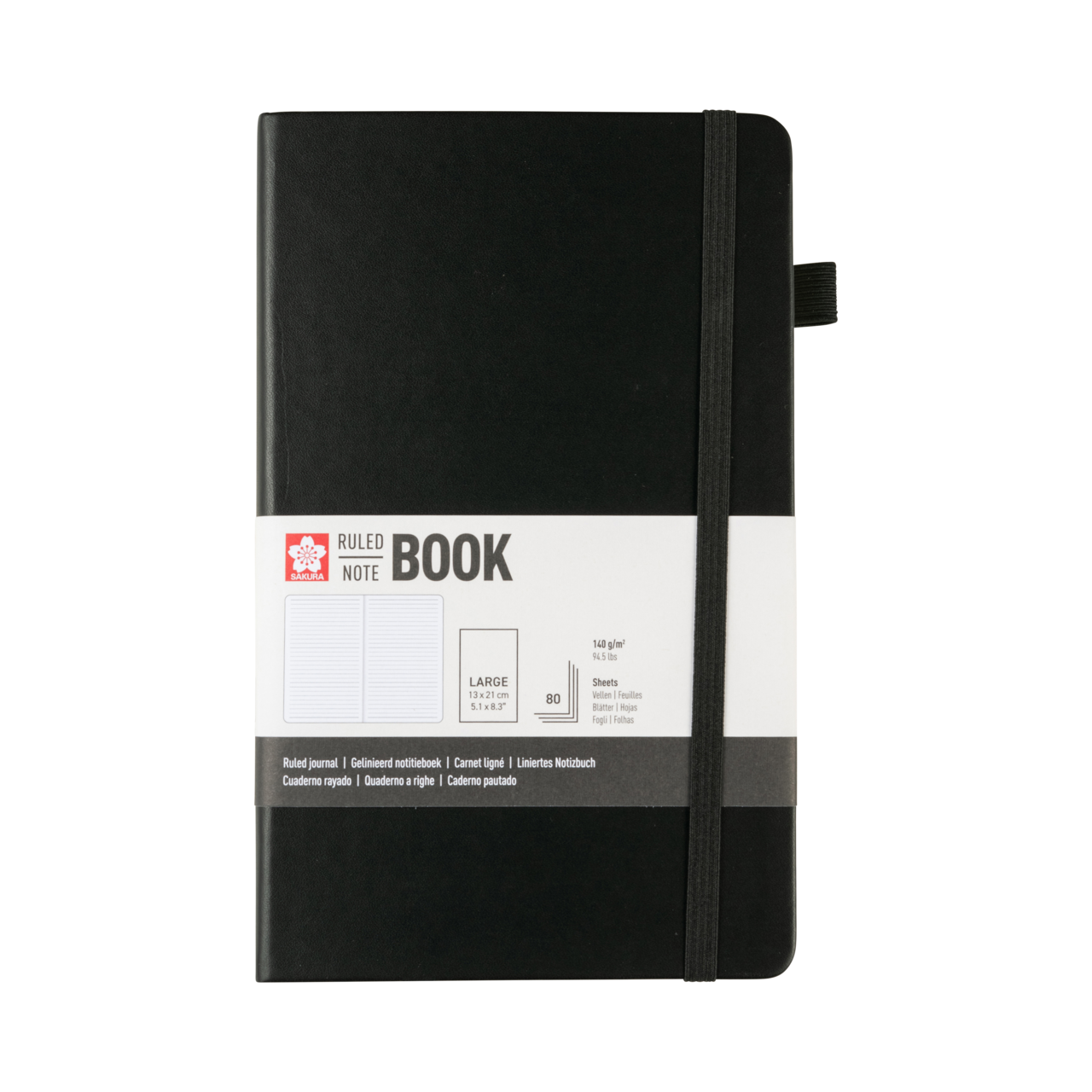 SAKURA Carnet de Notes ligné Noir 13x21cm 140 g 80 Feuilles