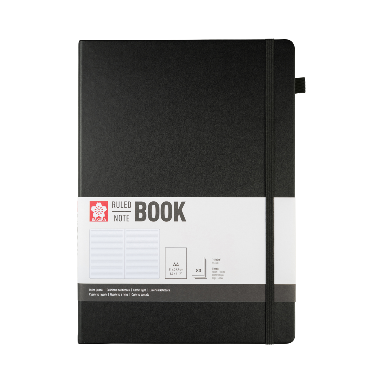 SAKURA Carnet de Notes ligné Noir 21x30cm 140 g 80 Feuilles