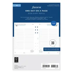 FILOFAX Recharge A5 2026 1 jour par Page Avec Heures Multilangue