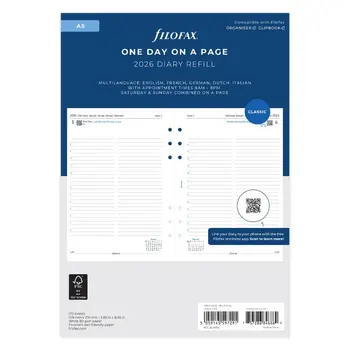 FILOFAX Recharge A5 2026 1 jour par Page Avec Heures Multilangue