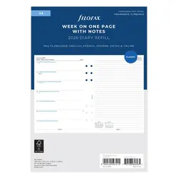 FILOFAX Recharge A5 2026 Semaine sur 1 page + page de notes Multilangue