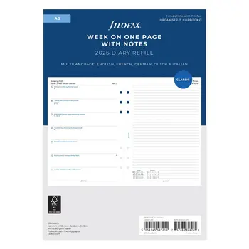 FILOFAX Recharge A5 2026 Semaine sur 1 page + page de notes Multilangue