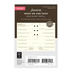FILOFAX Recharge Semaine sur une page - multilingue -Crème - Pocket - 2026