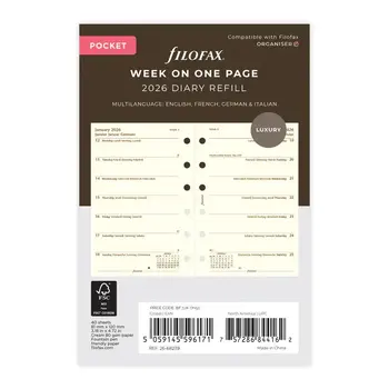 FILOFAX Recharge Semaine sur une page - multilingue -Crème - Pocket - 2026