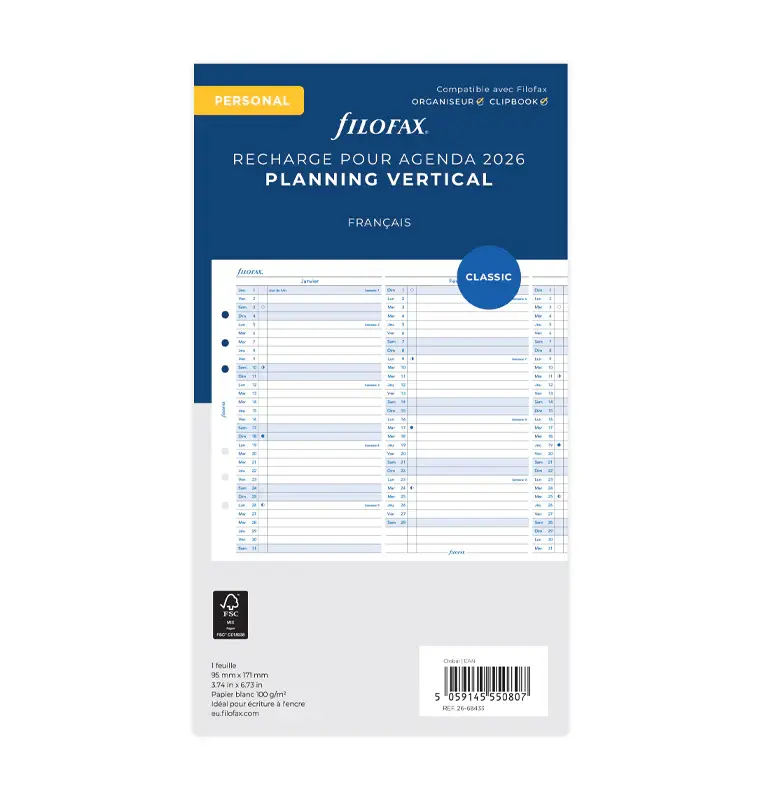 FILOFAX Recharge Planning annuel vertical - français - Personal - 2026