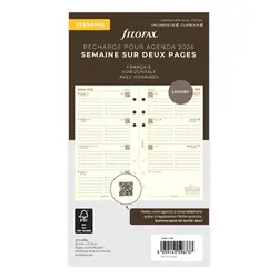 FILOFAX Recharge Personal 2026  Semainier sur 2 Pages Horizontal Heures Crème Français