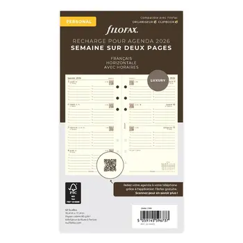 FILOFAX Recharge Personal 2026  Semainier sur 2 Pages Horizontal Heures Crème Français