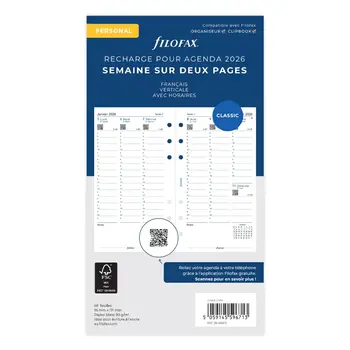 FILOFAX Recharge Personal 2026 Semainier Vertical Heures Français