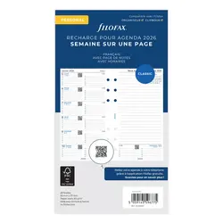 FILOFAX Recharge Personal 2026 semaine sur 1 page avec heures + page de notes français