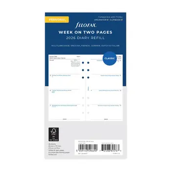 FILOFAX Recharge Personal 2026 semainier horizontal sur 2 pages Multilangue