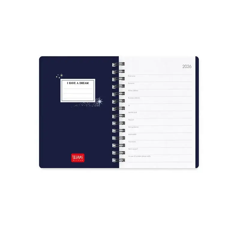 LEGAMI Agenda 12 Mois - 2026 - Small Weekly Spiral Bound - Stars