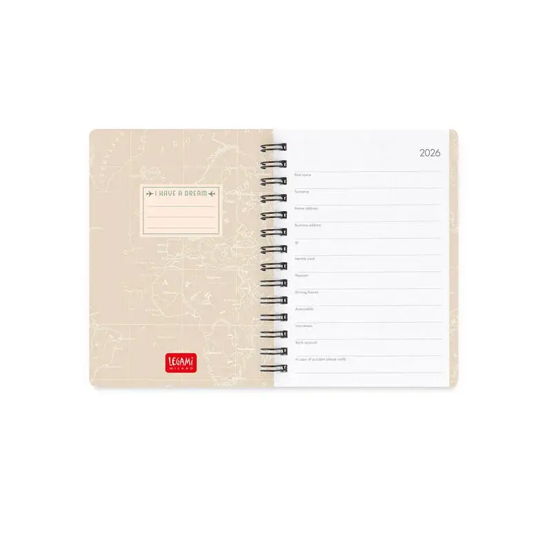 LEGAMI Agenda 12 Mois - 2026 - Small Weekly Spiral Bound - Travel