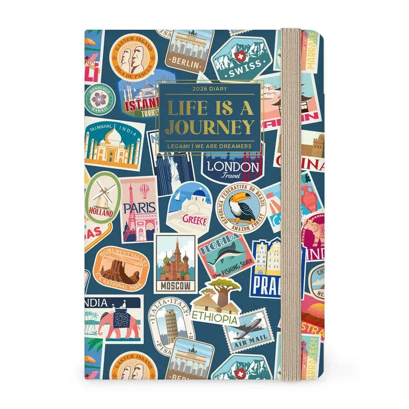 LEGAMI Agenda 12 Mois - 2026 - Medium Photo Weekly Diary - Travel Stickers