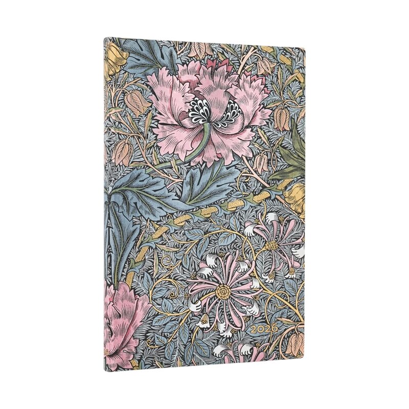 PAPERBLANKS Agenda Semainier Horizontal - 2026 12-Mois Flexis Morris Pink Honeysuckle Maxi