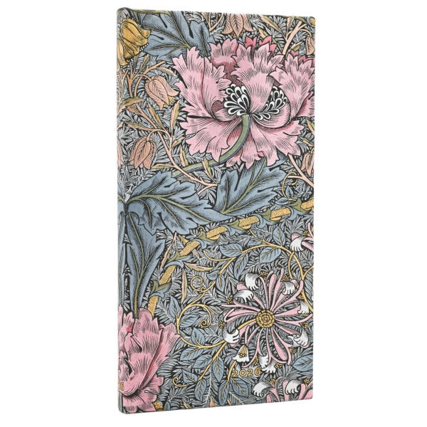 PAPERBLANKS Agenda Semainier Horizontal - 2026 12-Mois Morris Pink Honeysuckle Slim