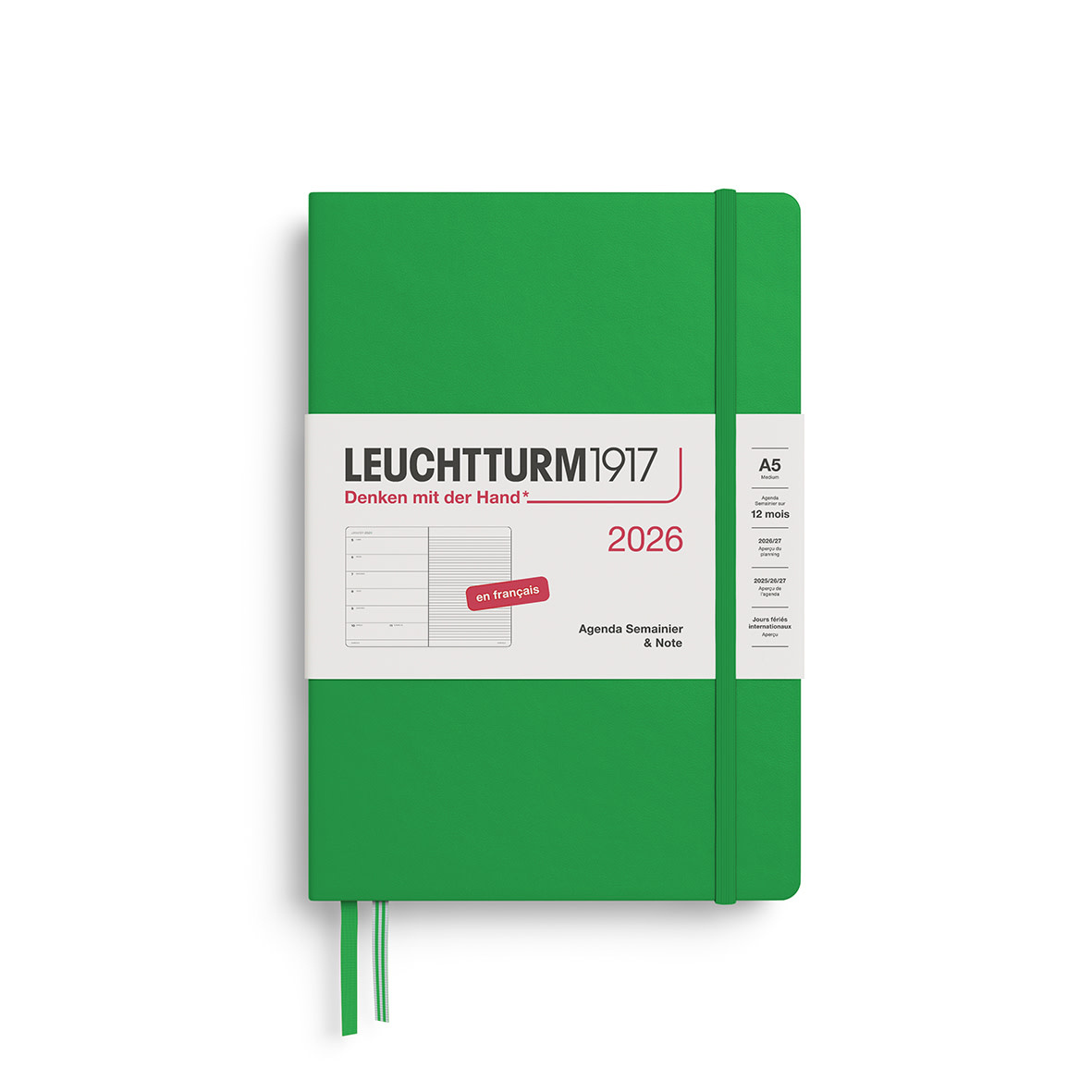 LEUCHTTURM 1917 Agenda Semainier & Carnet de notes Medium (A5) 2026 Spring Leaf Français