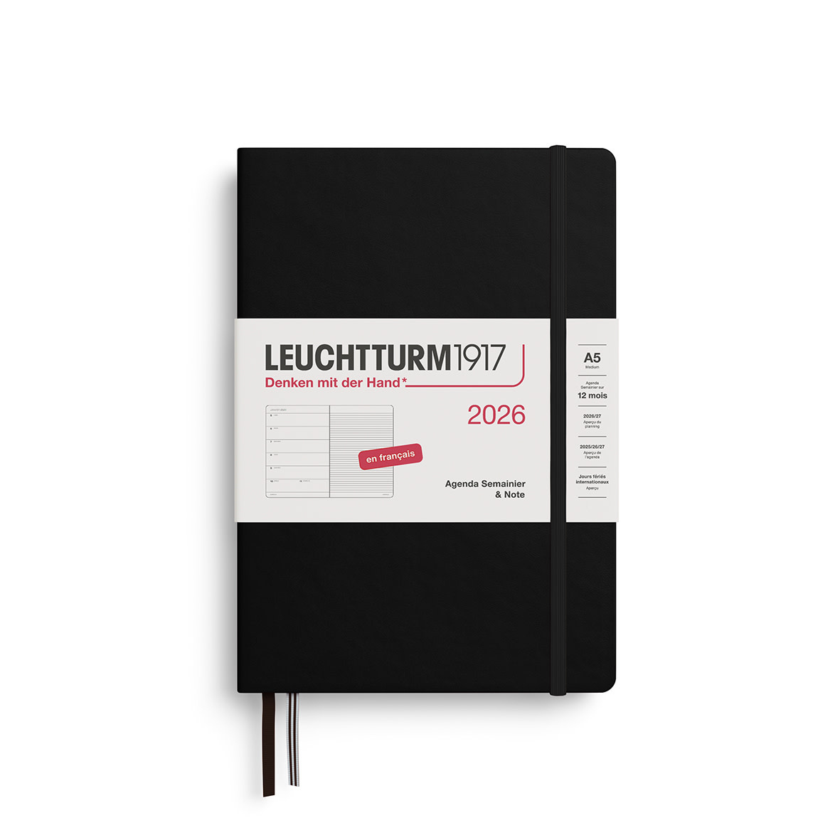 LEUCHTTURM 1917 Agenda Semainier & Carnet de notes Medium (A5) 2026 Noir Français