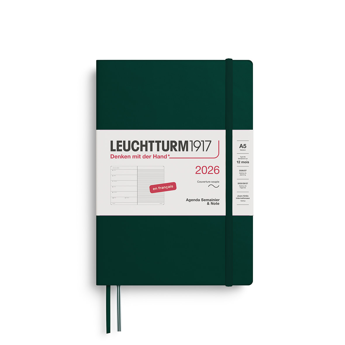 LEUCHTTURM 1917 Agenda Semainier & Carnet de notes Medium (A5) 2026 Forest Green Couverture souple Français