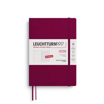 LEUCHTTURM 1917 Agenda Semainier & Carnet de notes Medium (A5) 2026 Port Red Couverture souple Français
