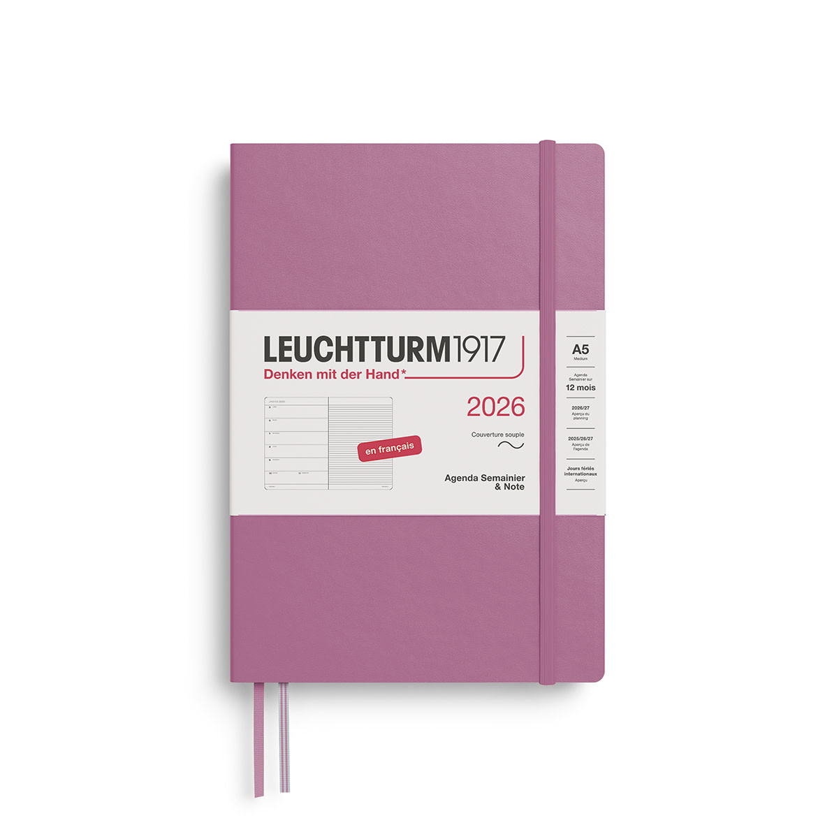 LEUCHTTURM 1917 Agenda Semainier & Carnet de notes Medium (A5) 2026 Dusty Rose Couverture souple Français