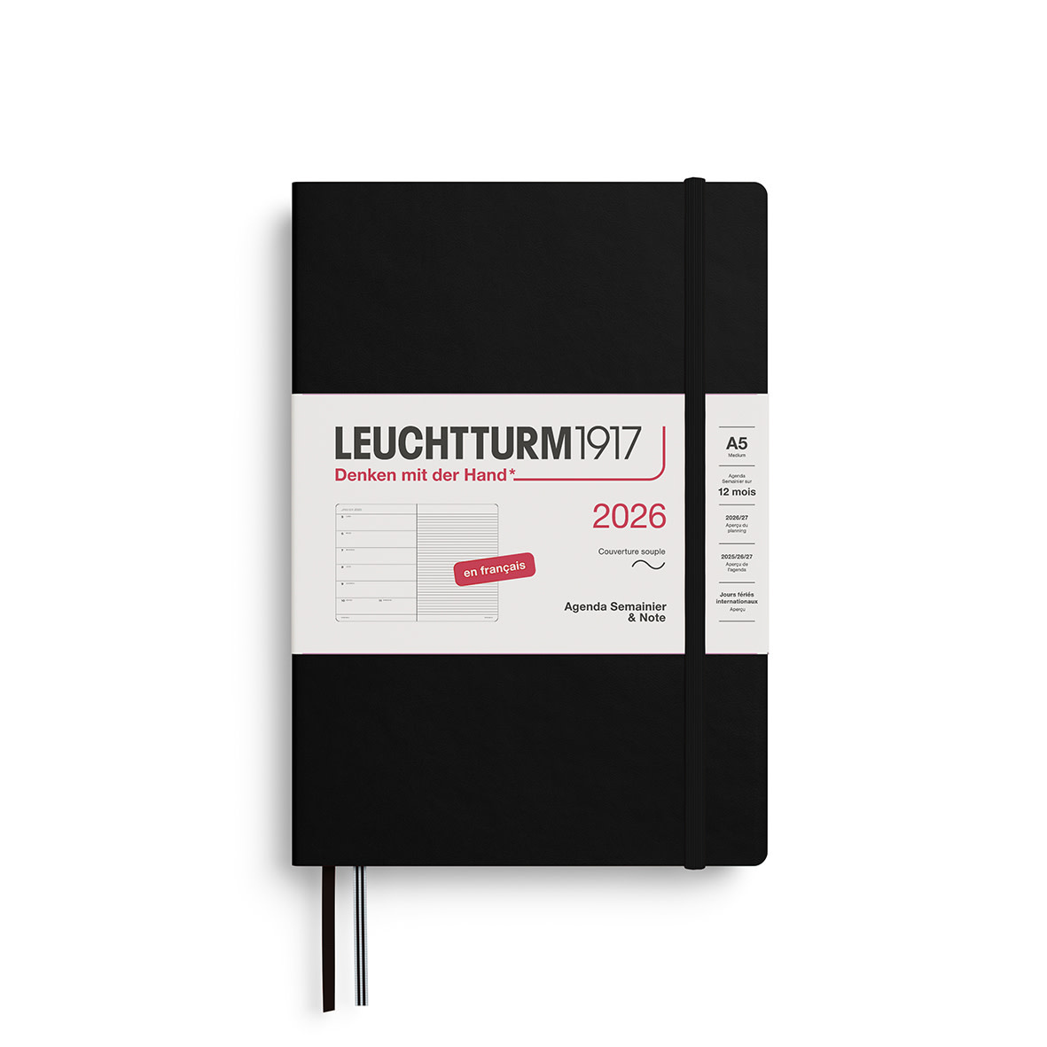 LEUCHTTURM 1917 Agenda Semainier & Carnet de notes Medium (A5) 2026 Noir Couverture souple Français