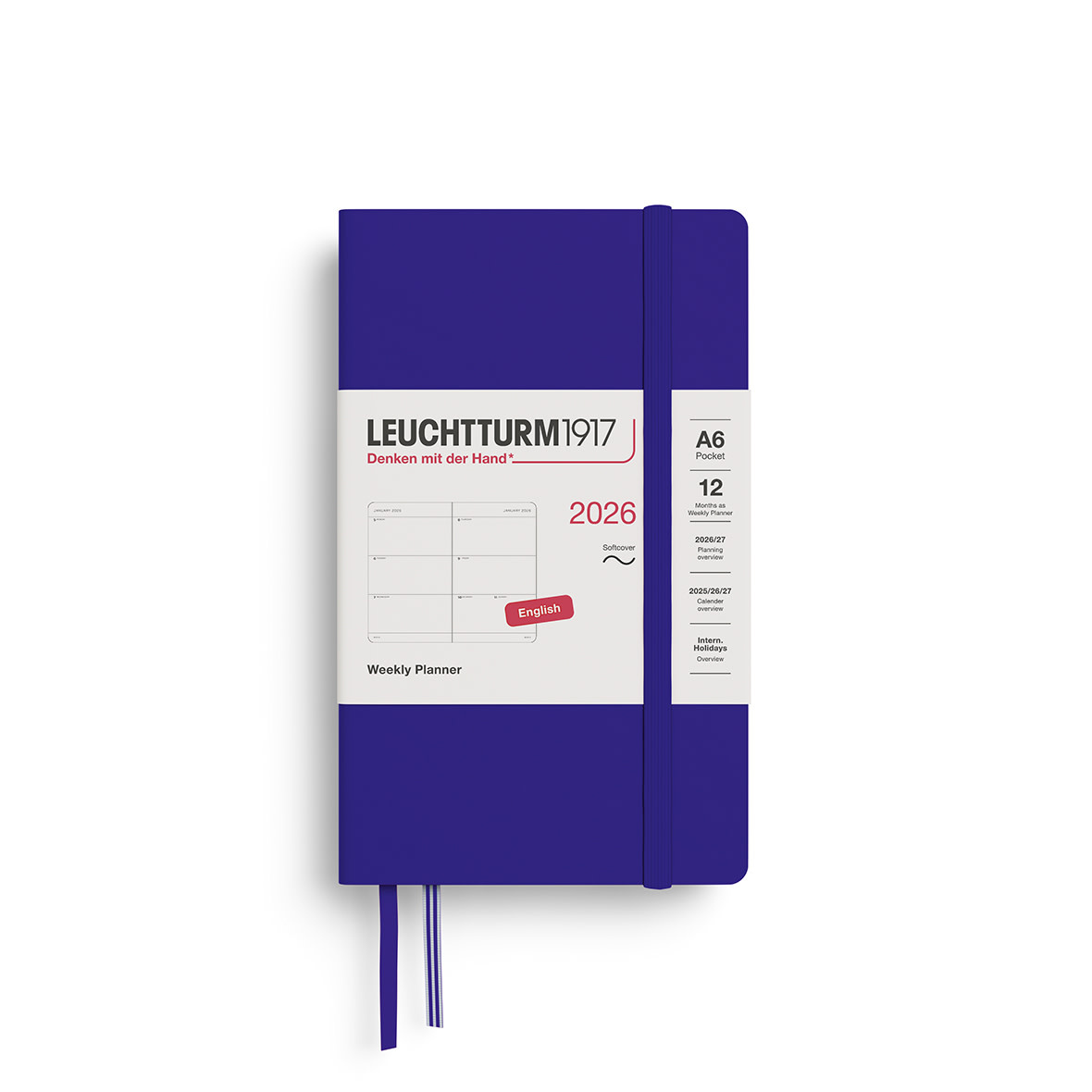LEUCHTTURM 1917 Agenda Semainier Horizontal Pocket (A6) 2026 Ink Couverture souple Anglais