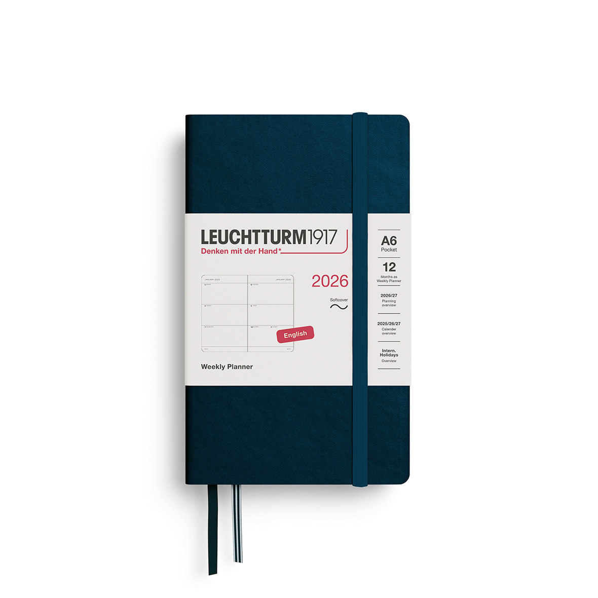 LEUCHTTURM 1917 Agenda Semainier Horizontal Pocket (A6) 2026 Deep Sea Couverture souple Anglais
