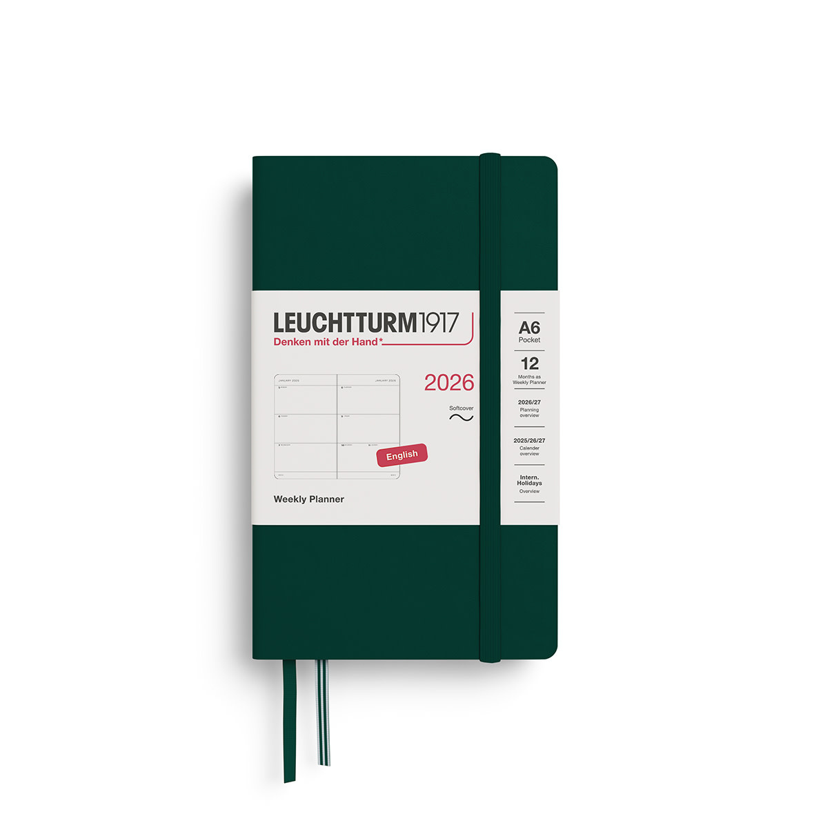 LEUCHTTURM 1917 Agenda Semainier Horizontal Pocket (A6) 2026 Forest Green Couverture souple Anglais