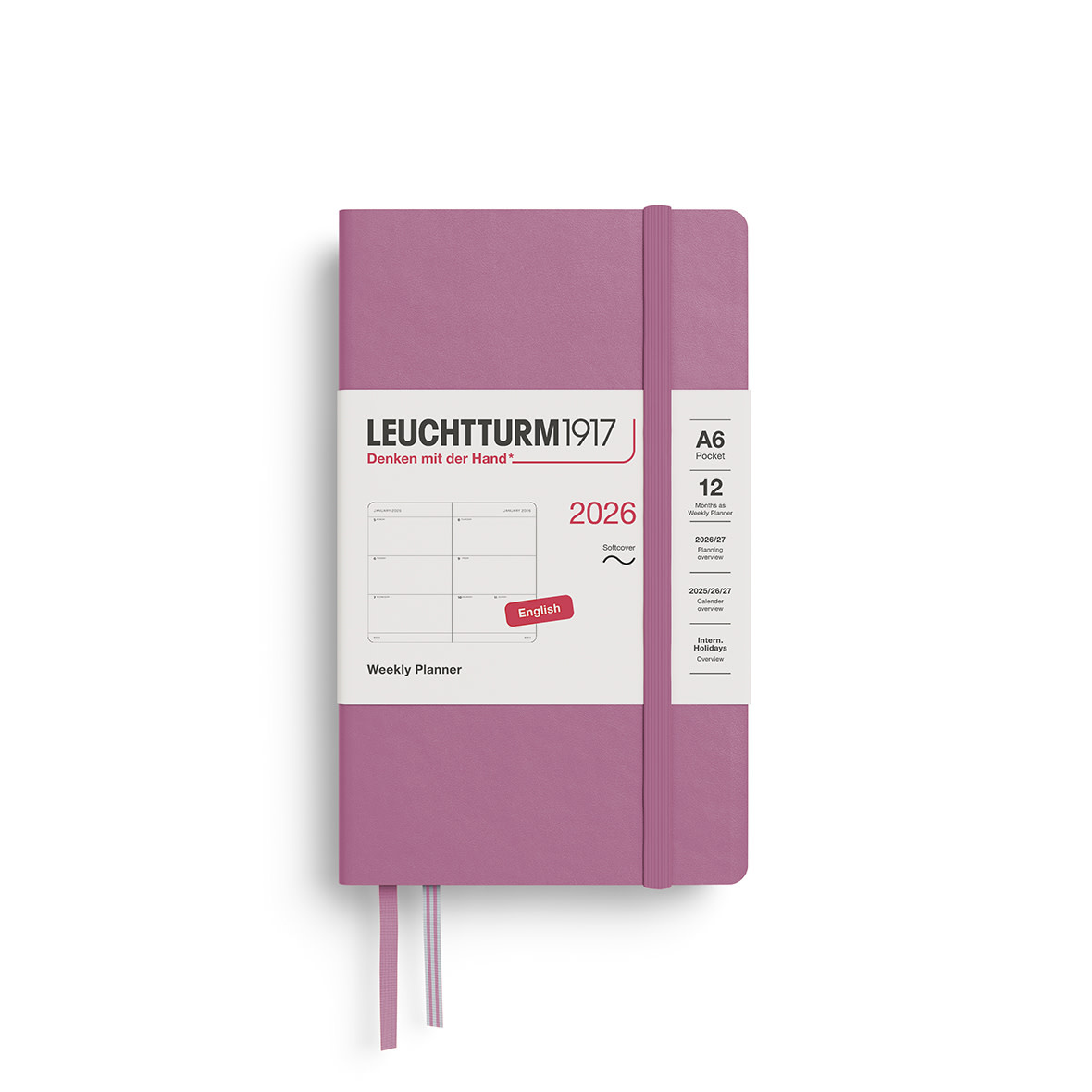 LEUCHTTURM 1917 Agenda Semainier Horizontal Pocket (A6) 2026 Dusty Rose Couverture souple Anglais