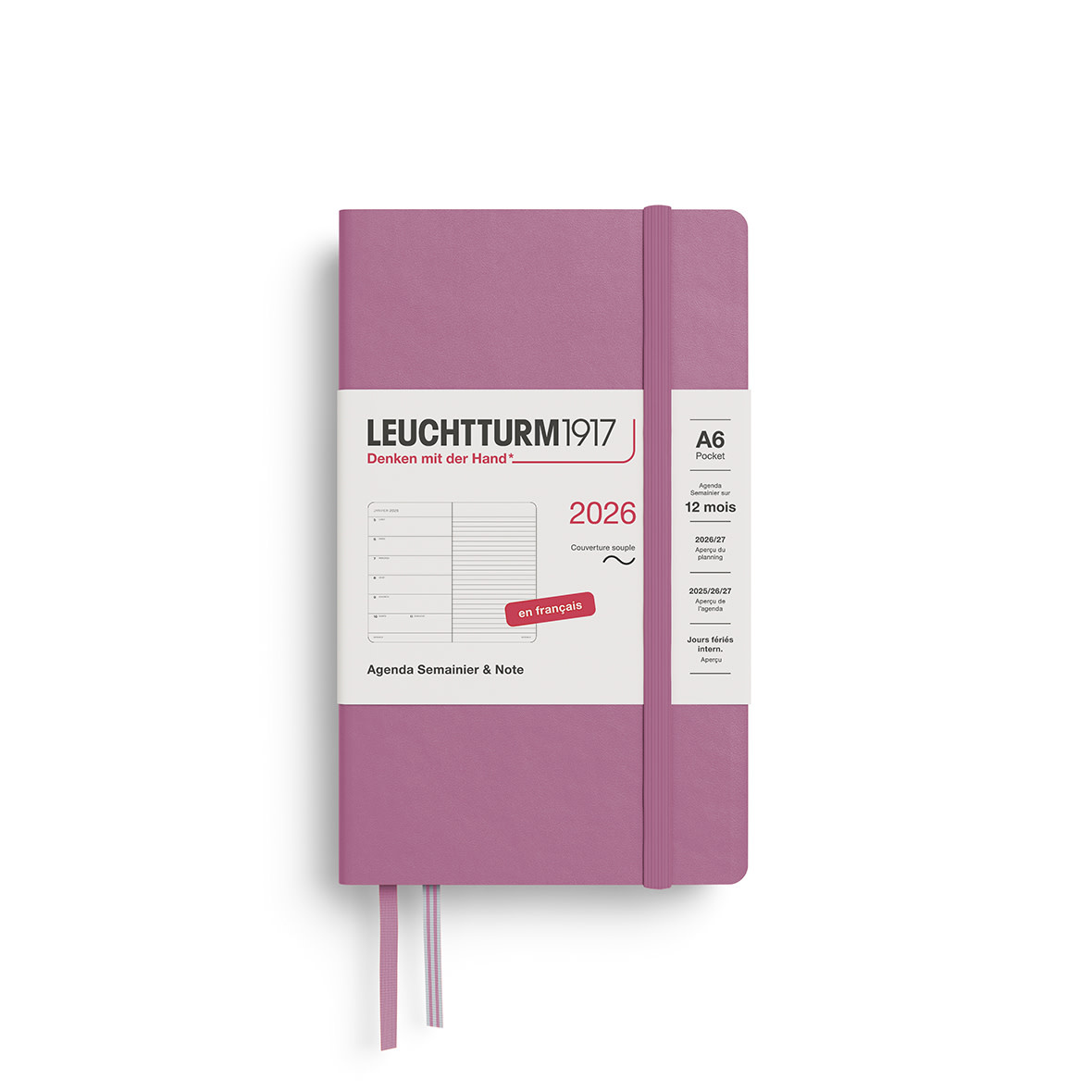 LEUCHTTURM 1917 Agenda Semainier & Carnet de notes Pocket (A6) 2026 Dusty Rose Couverture souple Français