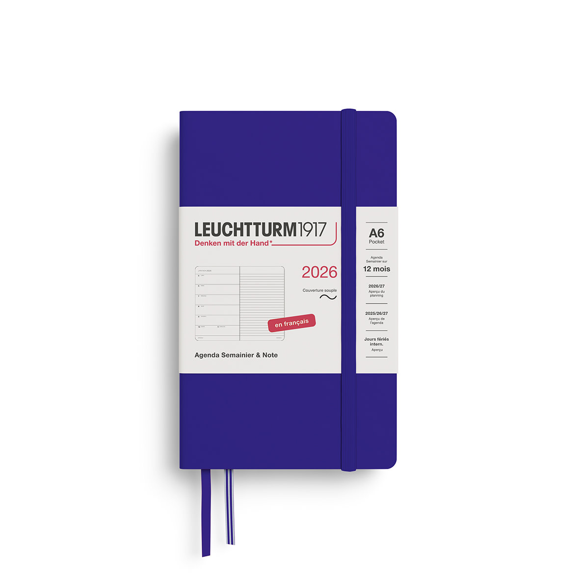 LEUCHTTURM 1917 Agenda Semainier & Carnet de notes Pocket (A6) 2026 Ink Couverture souple Français