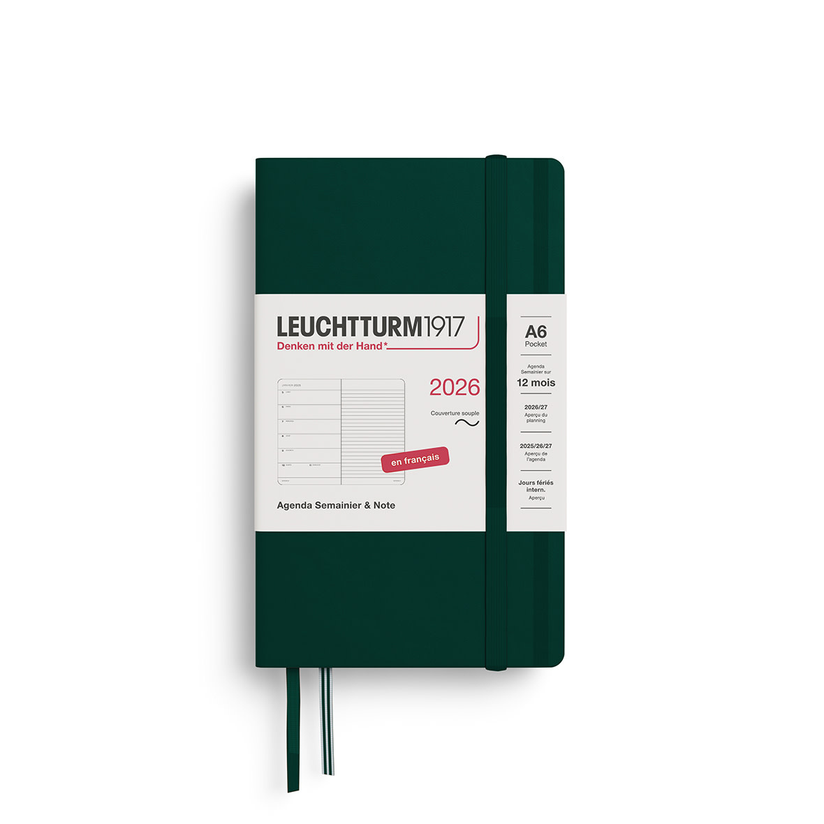 LEUCHTTURM 1917 Agenda Semainier & Carnet de notes Pocket (A6) 2026 Forest Green Couverture souple Français