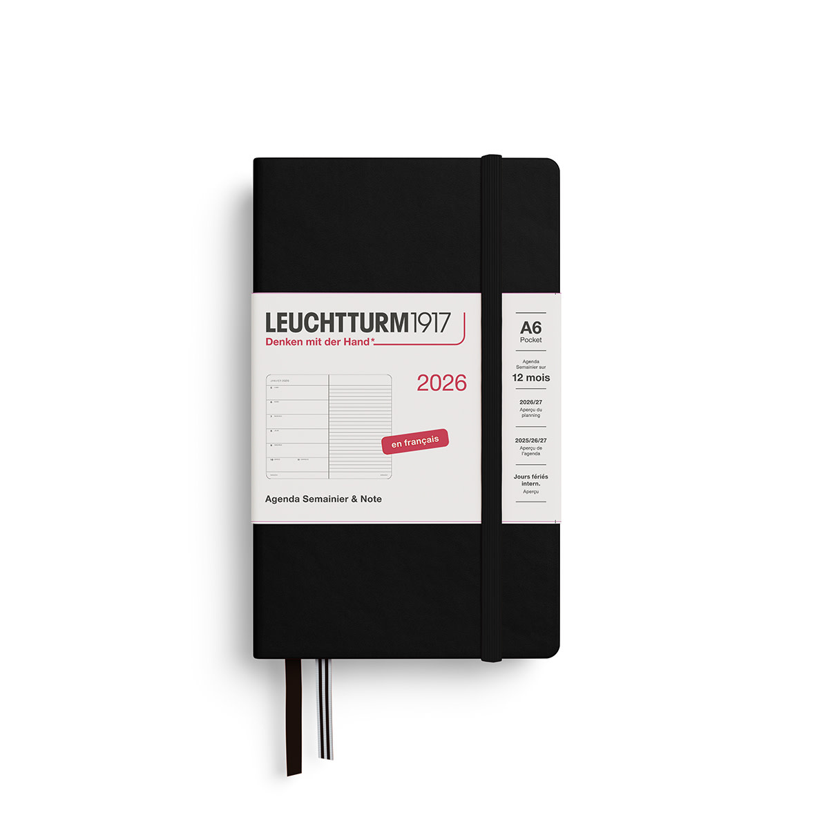 LEUCHTTURM 1917 Agenda Semainier & Carnet de notes Pocket (A6) 2026 Noir Français