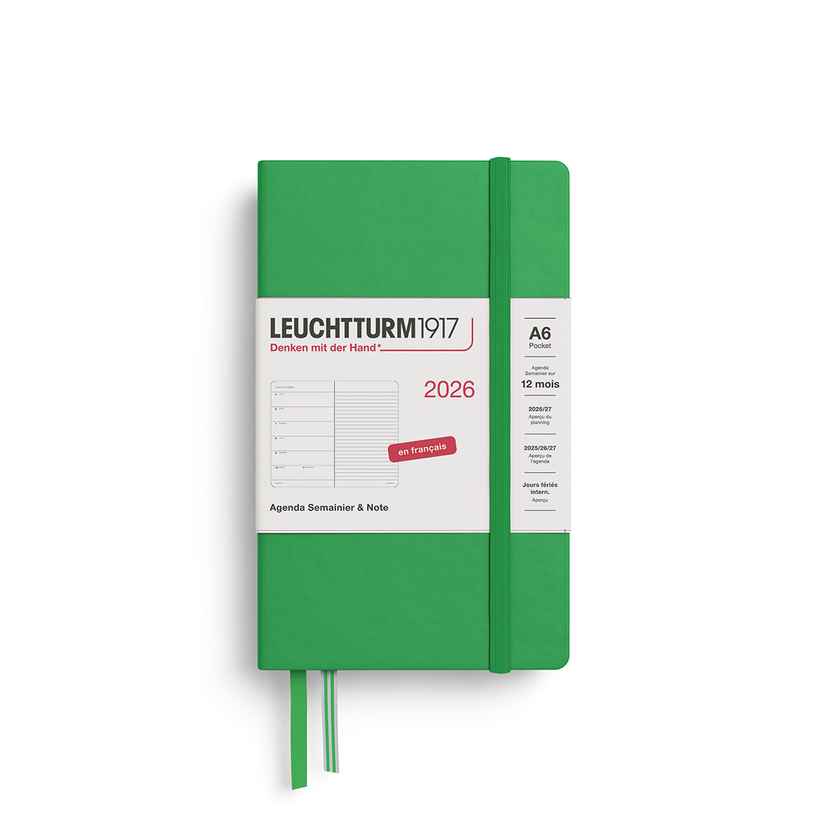 LEUCHTTURM 1917 Agenda Semainier & Carnet de notes Pocket (A6) 2026 Spring Leaf Français