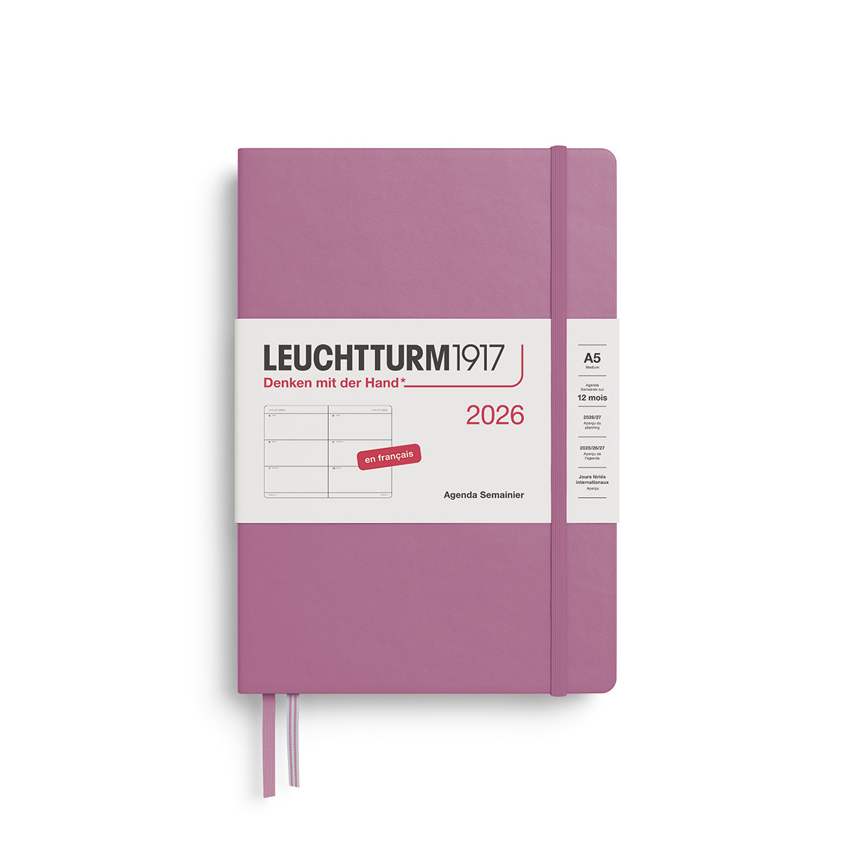 LEUCHTTURM 1917 Agenda Semainier Horizontal Medium (A5) 2026 Dusty Rose Français