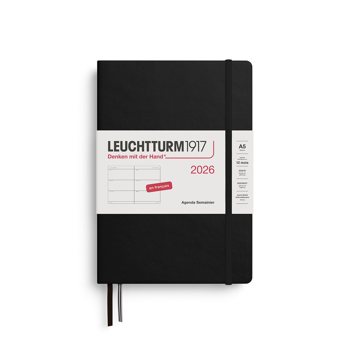 LEUCHTTURM 1917 Agenda Semainier Horizontal Medium (A5) 2026 Noir Français