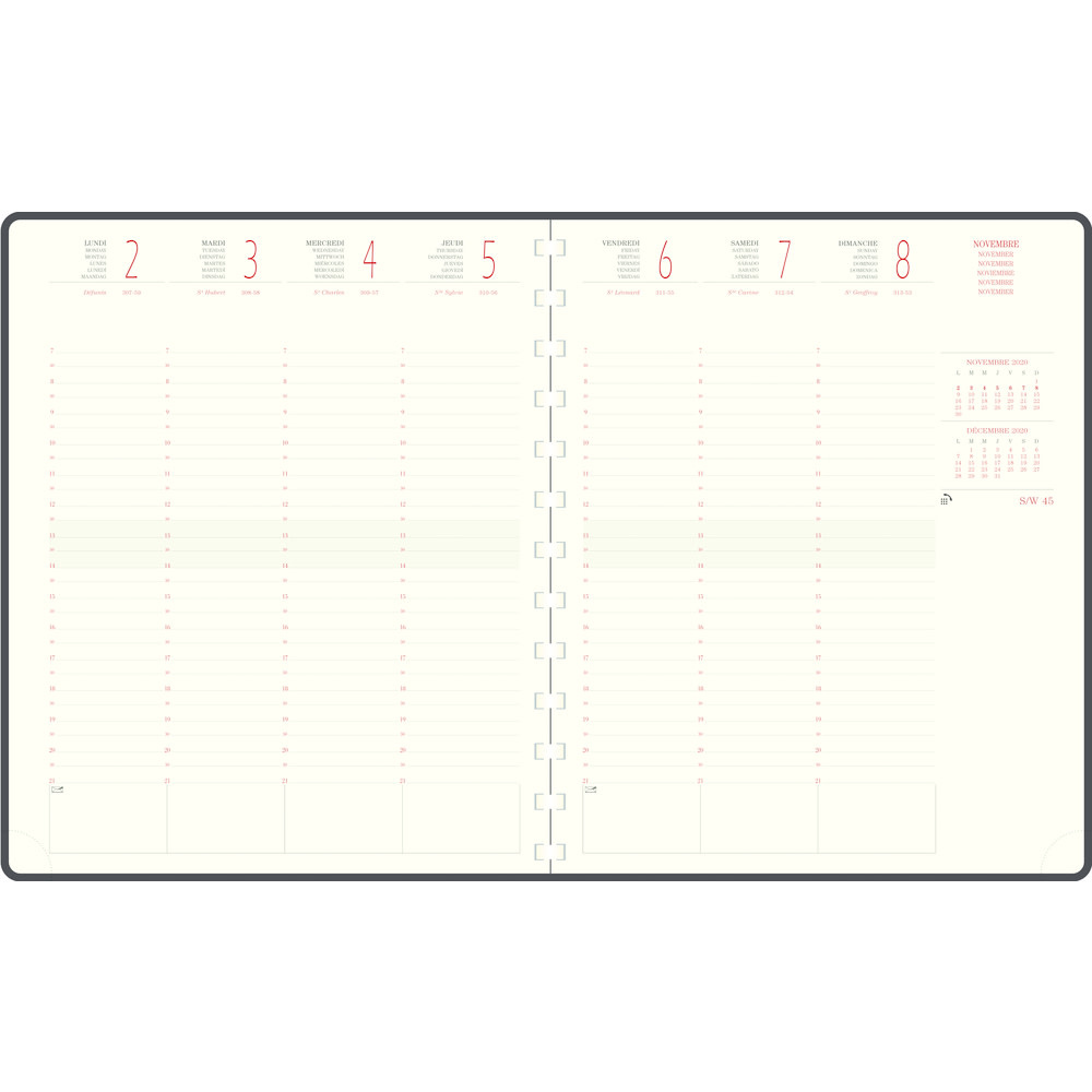 EXACOMPTA Agenda de bureau Eurotime 22S spiralé Bellagio 18,5 x 22,5 cm Semainier Décembre 2025 à Décembre 2026 - Couleurs assorties