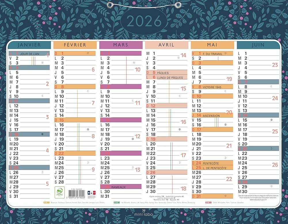 EXACOMPTA Calendrier Mini Labo avec décor recto-verso 43 x 33,5 cm Semestriel 2026 - Visuel