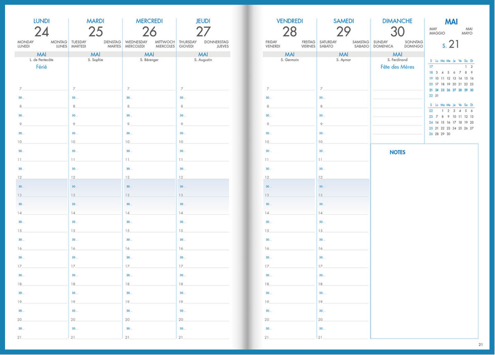 CARTOTHEQUE Agenda Civil semainier vertical Bleu 2026 17,5x24,5cm