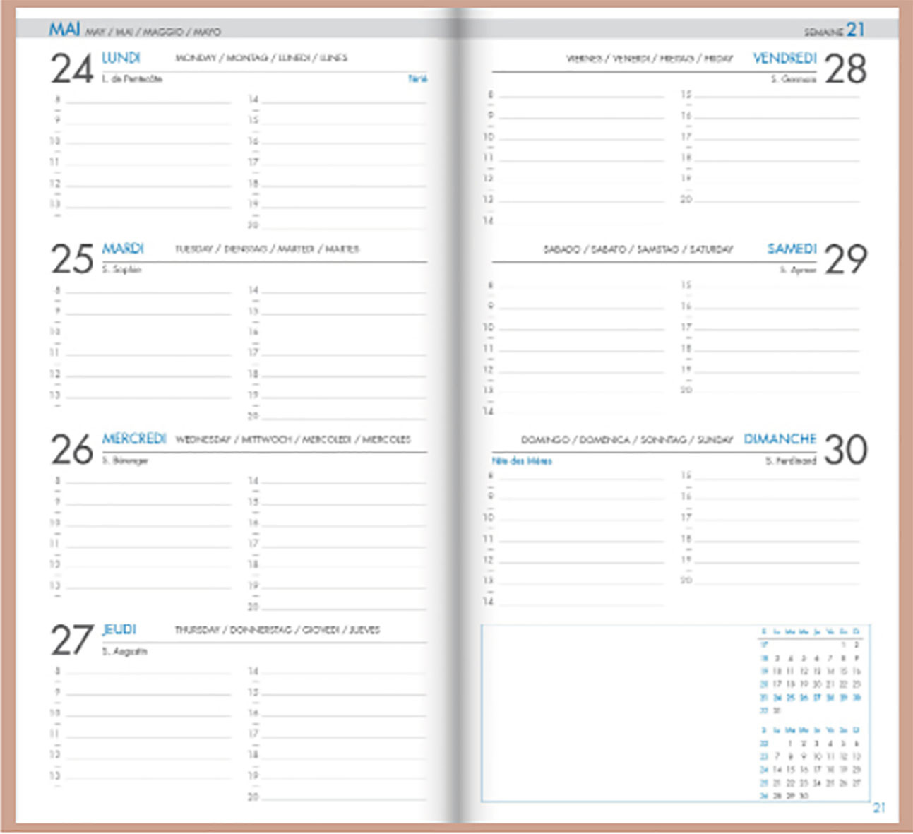 CARTOTHEQUE Agenda Civil semainier horizontal Palmer Bleu 2026 8,5x15,5cm