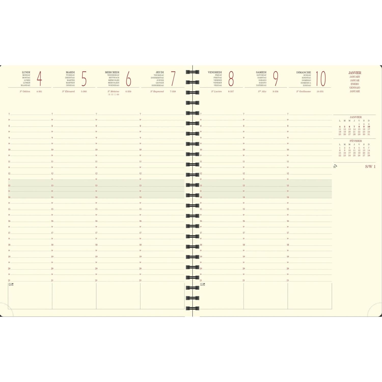 EXACOMPTA Agenda de bureau Eurotime 27S spiralé Rialto 21 x 27 cm Semainier Janvier à décembre 2026 - Couleurs aleatoires