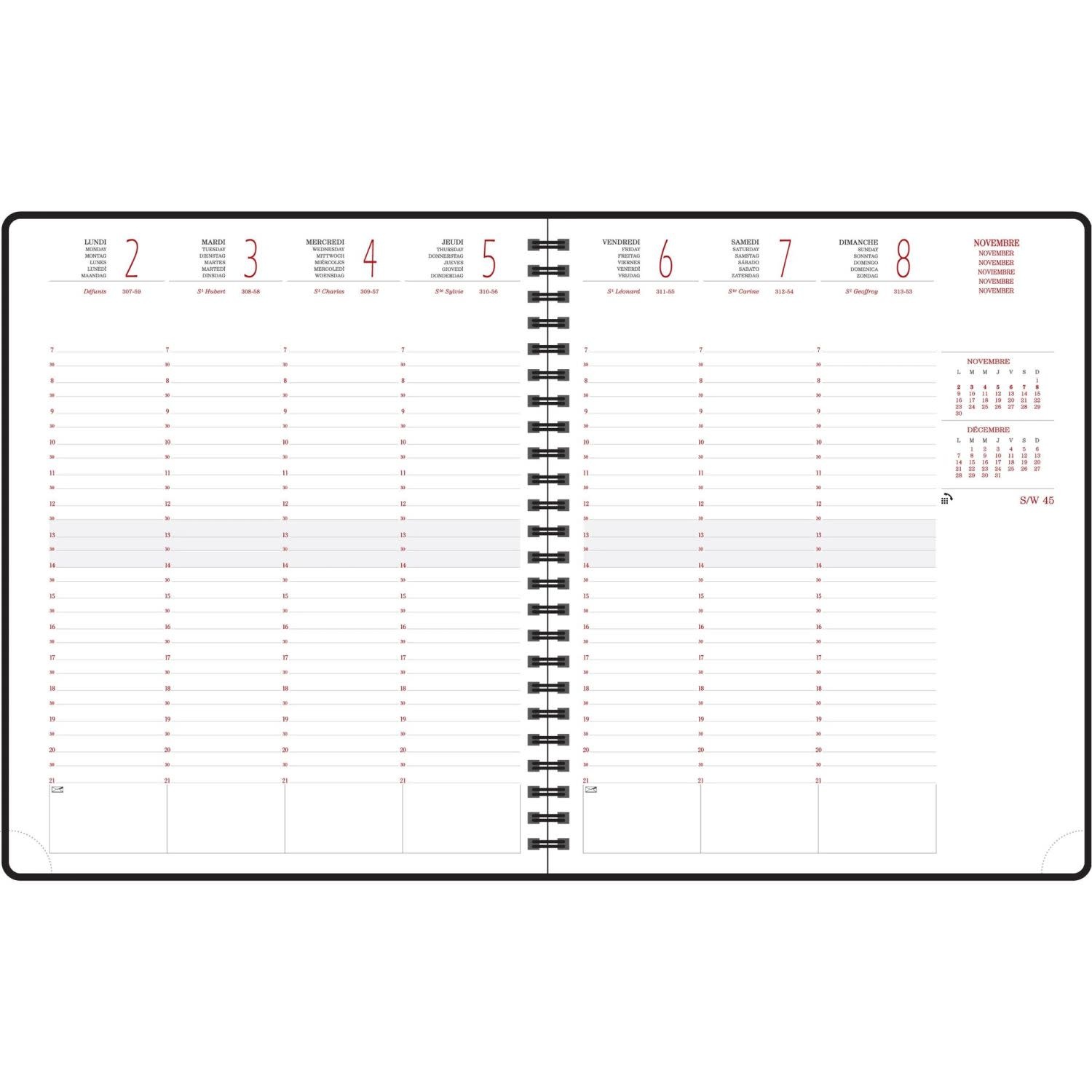 EXACOMPTA Agenda de bureau Eurotime 22W spiralé Chemin des Marettes recyclé 18,5 x 22,5 cm Semainier Rose