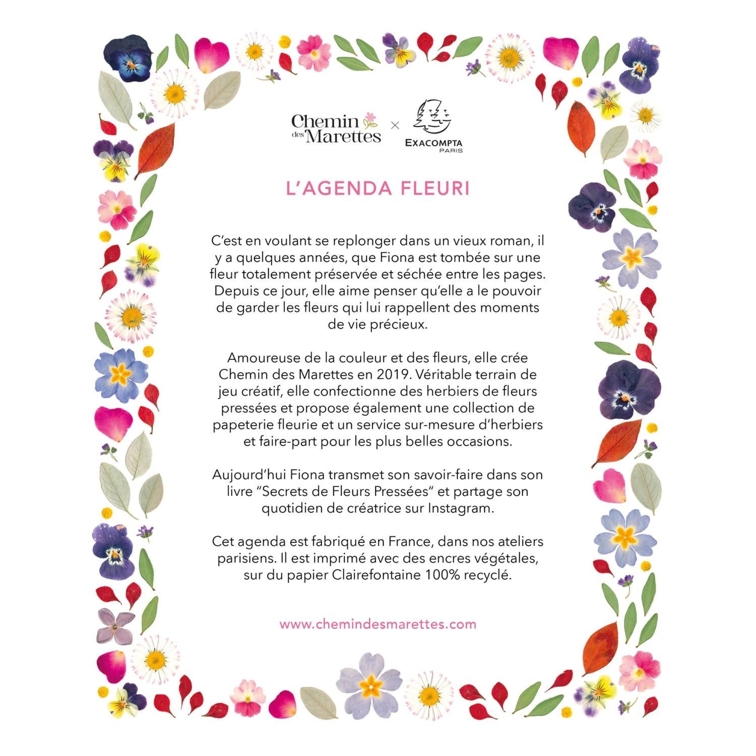 EXACOMPTA Agenda de bureau Eurotime 22W spiralé Chemin des Marettes recyclé 18,5 x 22,5 cm Semainier Rose